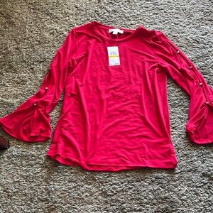 Michael Kors Red Bell Sleeve Blouse with Buttoned Detail